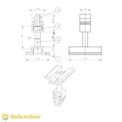Clame / bride de milieu de rail CHOCFIX pour panneaux solaires épaisseur 30-50 mm 
