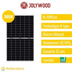 Panneau solaire JOLYWOOD 385W Silver Ntype Bifacial JW-HD120N 385W