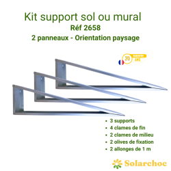 Kit support de fixation pour installation au sol ou murale 2 panneaux paysage