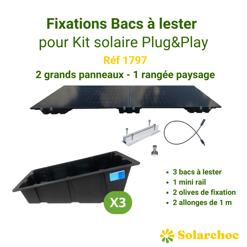 Kit de fixation bac à lester pour 2 panneaux solaires 1 rangée en paysage