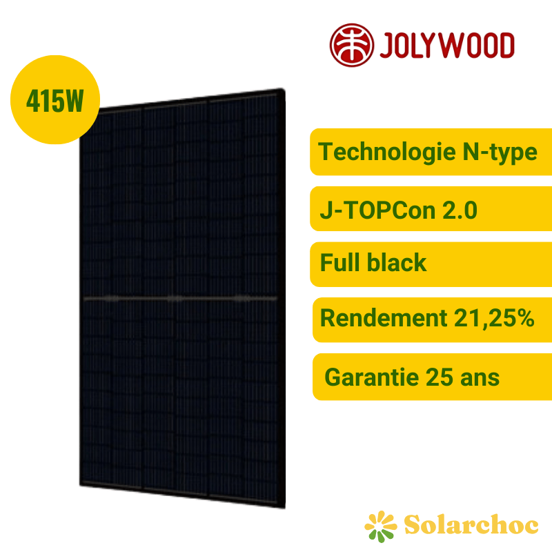 Panneau solaire JOLYWOOD 415W Full black Ntype  JW-HT108N 415