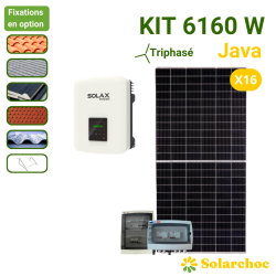 Kit solaire 6160W 16 panneaux JOLYWOOD 385W + 1 onduleur SOLAX X3 MIC 6.0T Autoconsommation réseau Java