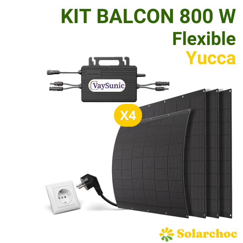 Kit solaire balcon flexible VAYSUNIC 800W Plug&Play Autoconsommation 4 panneaux 200W + 1 micro onduleur Yucca