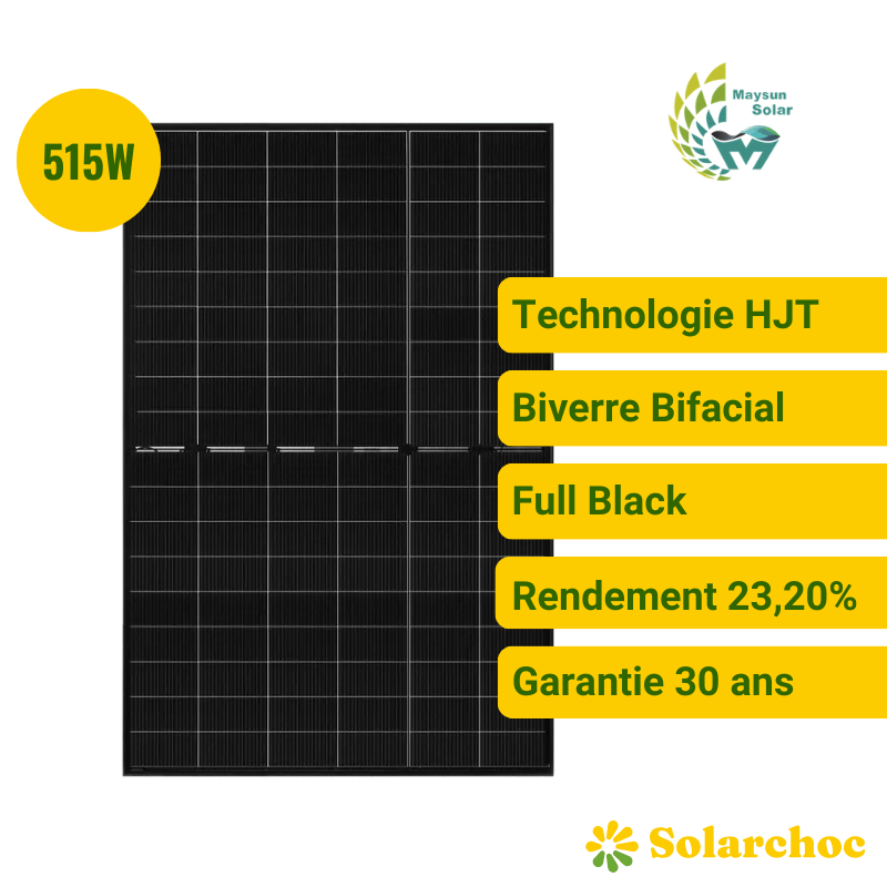 Panneau solaire MAYSUN 515W SOLAR Full Black Bifacial MS515DJT-54HRB HJT EVO2 Panneau solaire MAYSUN 515W SOLAR Full Black Bifacial MS515DJT-54HRB HJT EVO2