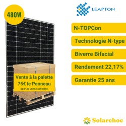 Lot de 36 Panneaux solaires LEAPTON 480W Cadre noir Bifacial N-type LP182*182-M60-NB