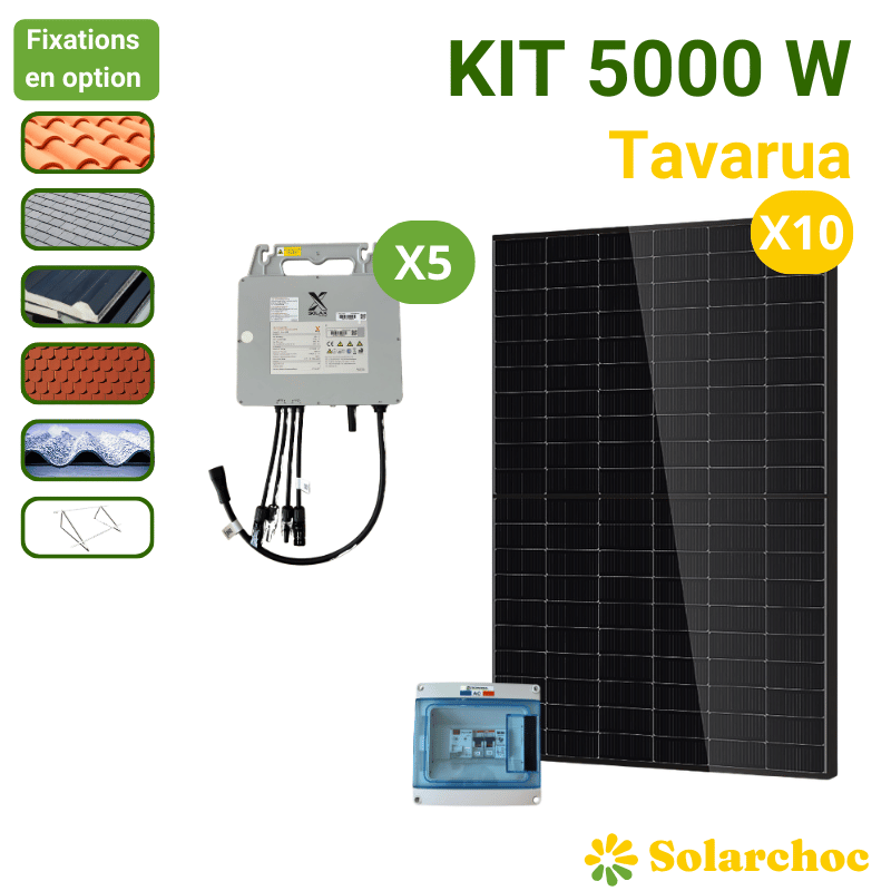 Kit solaire 5000W 10 panneaux DMEGC 500W  + 5 micro-onduleurs SOLAX 1000W Autoconsommation réseau Tavarua