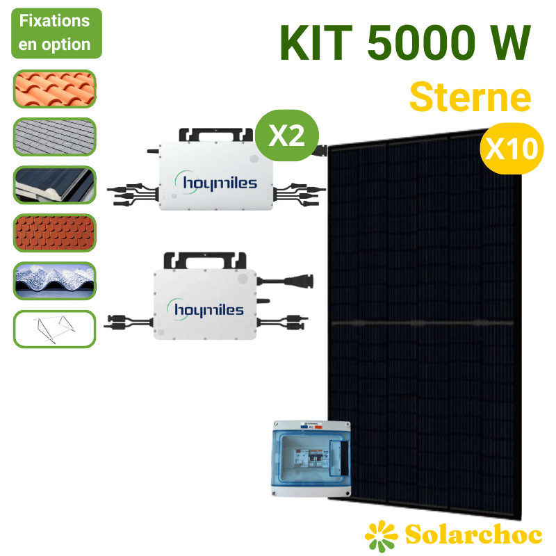 Kit solaire 5000W 10 panneaux DMEGC 500W + 3 micro-onduleurs HOYMILES Autoconsommation réseau Sterne
