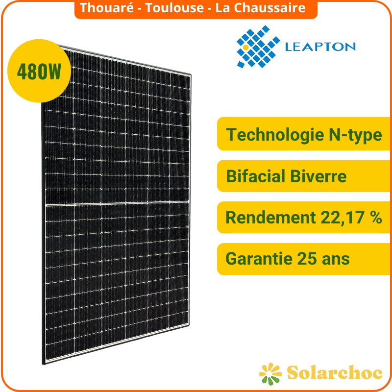 Panneau solaire LEAPTON 480W Cadre noir Bifacial N-type LP182*182-M60-NB