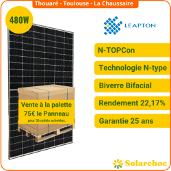Lot de 36 Panneaux solaires LEAPTON 480W Cadre noir Bifacial N-type LP182*182-M60-NB