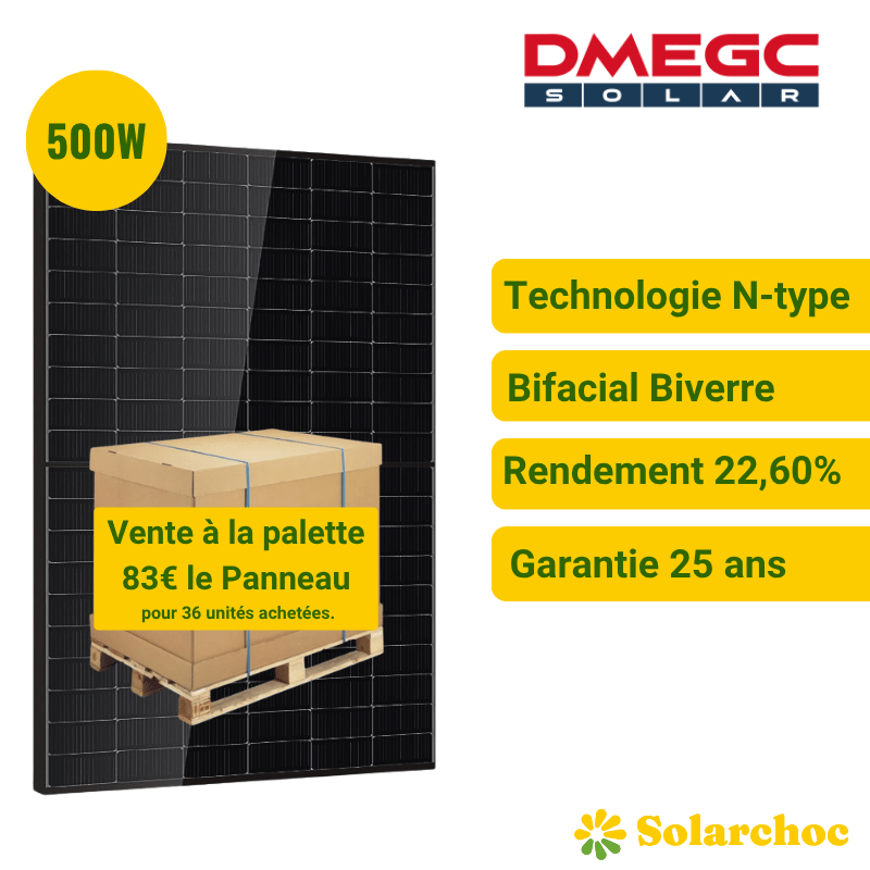 Lot de 36 Panneaux solaires DMEGC 500W Cadre noir Bifacial N-type DM500M10RT- B60HBT
