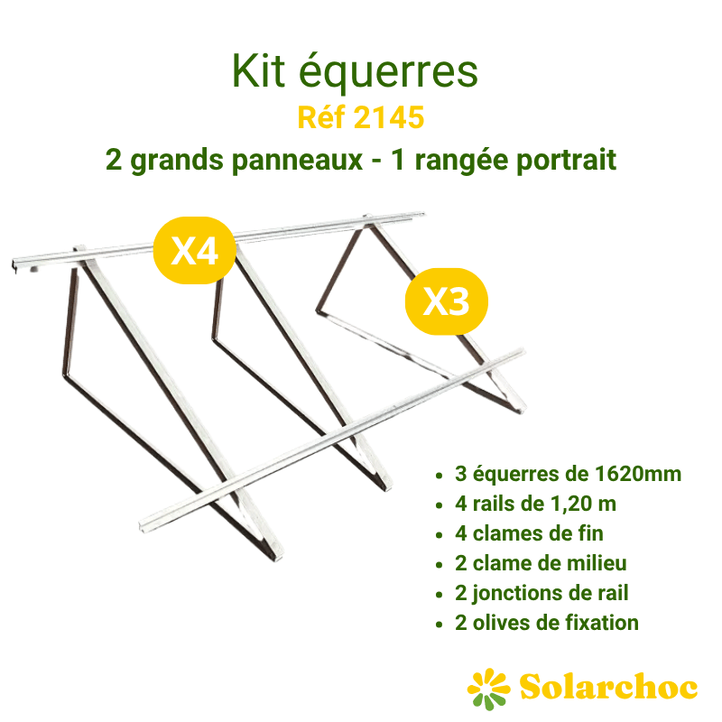 Kit équerres 2 panneaux solaires portrait gamme POWER avec équerres 1620mm