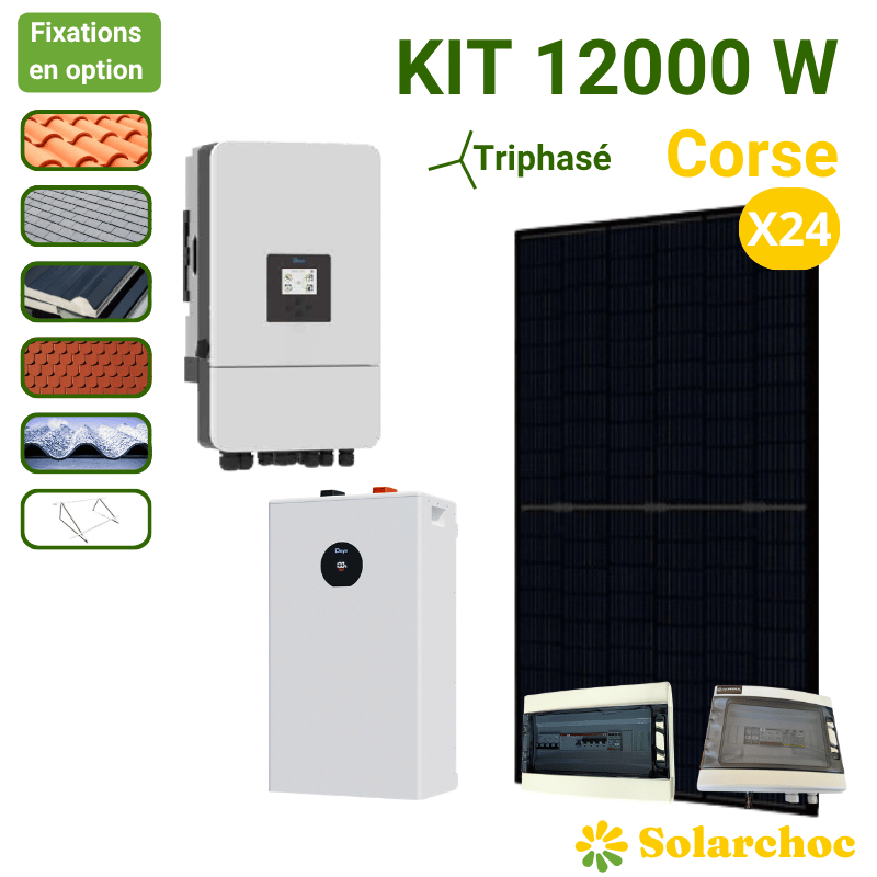 Kit solaire 12000W 24 panneaux DMEGC + onduleur hybride DEYE 12000W + batterie 16kWh triphasé Corse [product.brand] 1 - Solarcho