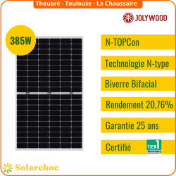Panneau solaire JOLYWOOD 385W Silver Ntype Bifacial JW-HD120N 385W