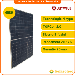 Panneau solaire JOLYWOOD 405W Gris silver Bifacial Biverre N-type HD108N-405W