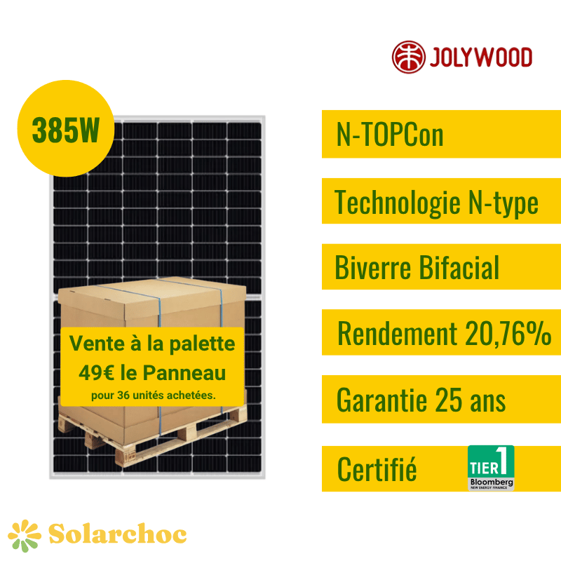 Lot de 36 Panneaux solaires JOLYWOOD 385W Silver Ntype Bifacial JW-HD120N 385W
