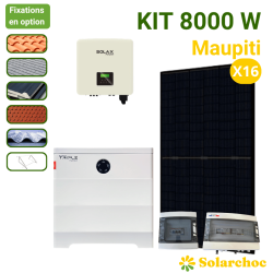 Kit solaire 8000W 16 panneaux DMEGC + onduleur hybride SOLAX 7500W + batteries 7,37kWh monophasé Maupiti