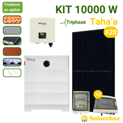 Kit solaire 10000W 20 panneaux DMEGC + onduleur hybride SOLAX 10000W + batteries 11,04kWh triphasé Taha'a