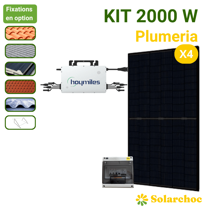Kit solaire 2000W 4 panneaux DMEGC 500W + 1 micro-onduleur HOYMILES HMS2000 Autoconsommation réseau Plumeria