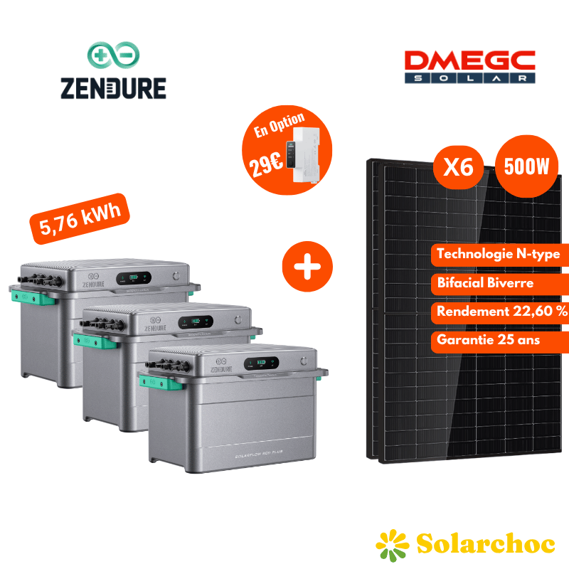 Pack 5,76kWh 3 SolarFlow 800 Plus ZENDURE + 6 Panneaux 500W DMEGC