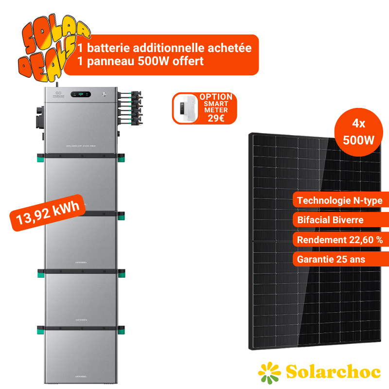 Pack 13,92kWh SolarFlow 2400 Pro ZENDURE + 4 Batteries AB3000L + 4 Panneaux DMEGC 500W