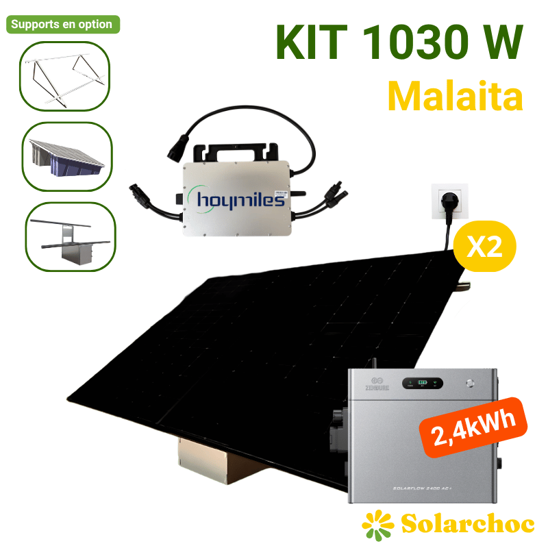 Kit solaire Plug&Play 1030W 2 panneaux DMEGC 515W + 1 micro-onduleur HOYMILES 1000W + 1 Solarflow 2400AC+ Malaita