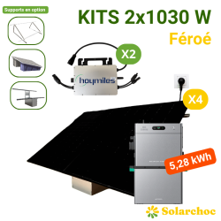 Kits 2x1030W 4 panneaux 515W + 2 micro-onduleurs HOYMILES 1000W + Solarflow2400AC+ + Batterie AB3000L Féroé