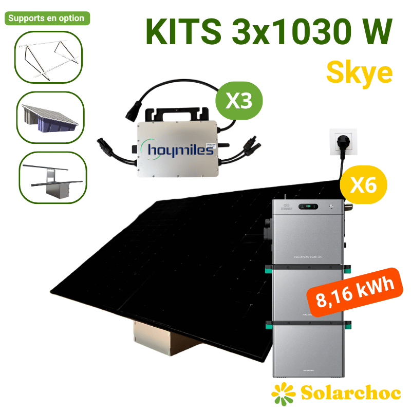 Kits 3x1030W 6 panneaux 515W + 3 micro-onduleurs HOYMILES 1000W + Solarflow2400AC+ + 2 Batteries AB3000L Skye