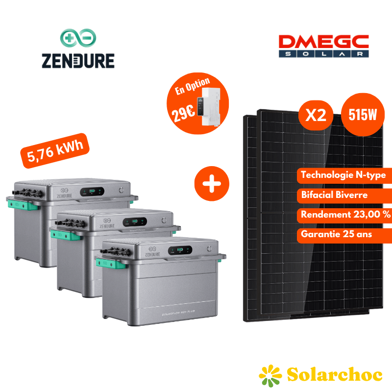 Pack 5,76kWh 3 SolarFlow 800 Plus ZENDURE + 6 Panneaux 500W DMEGC