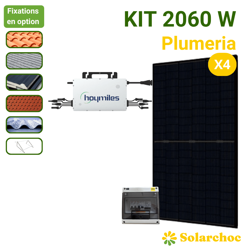 Kit solaire 2060W 4 panneaux DMEGC 515W + 1 micro-onduleur HOYMILES HMS2000 Autoconsommation réseau Plumeria