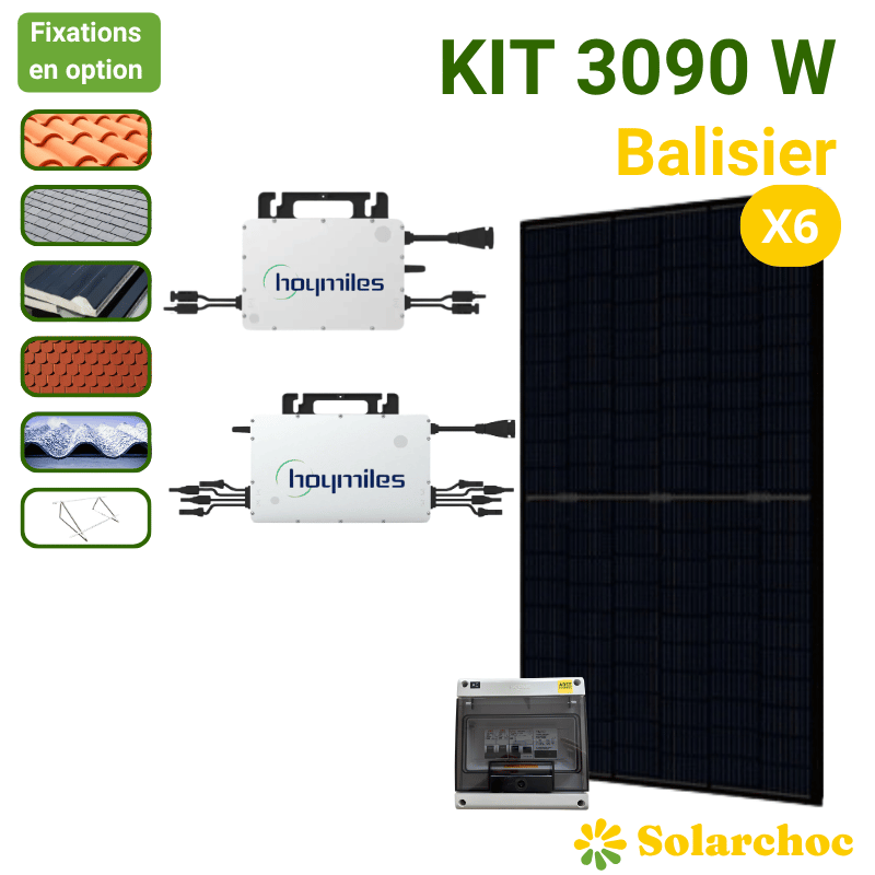 Kit solaire 3090W 6 panneaux DMEGC 515W + 2 micro-onduleurs HOYMILES Autoconsommation réseau Balisier
