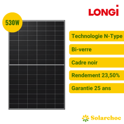 Panneau solaire LONGi 530W LR7-60HVD-530M bi-verre cadre noir