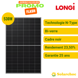 Panneau solaire LONGi 530W LR7-60HVD-530M bi-verre cadre noir