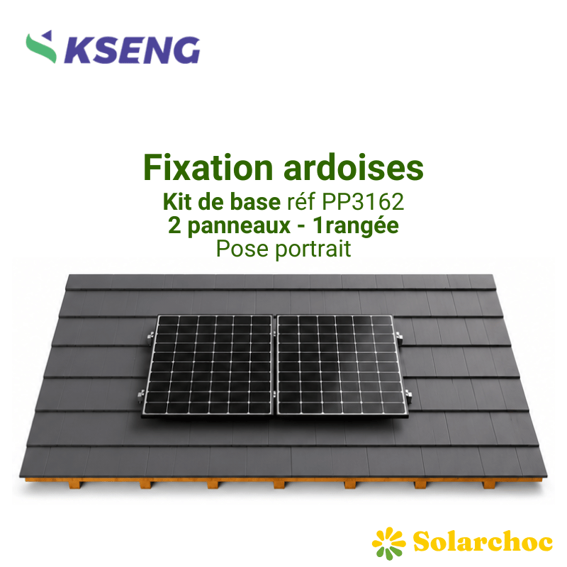 Kit de fixation KSENG 2 premiers panneaux solaires pour toiture ardoise pose portrait