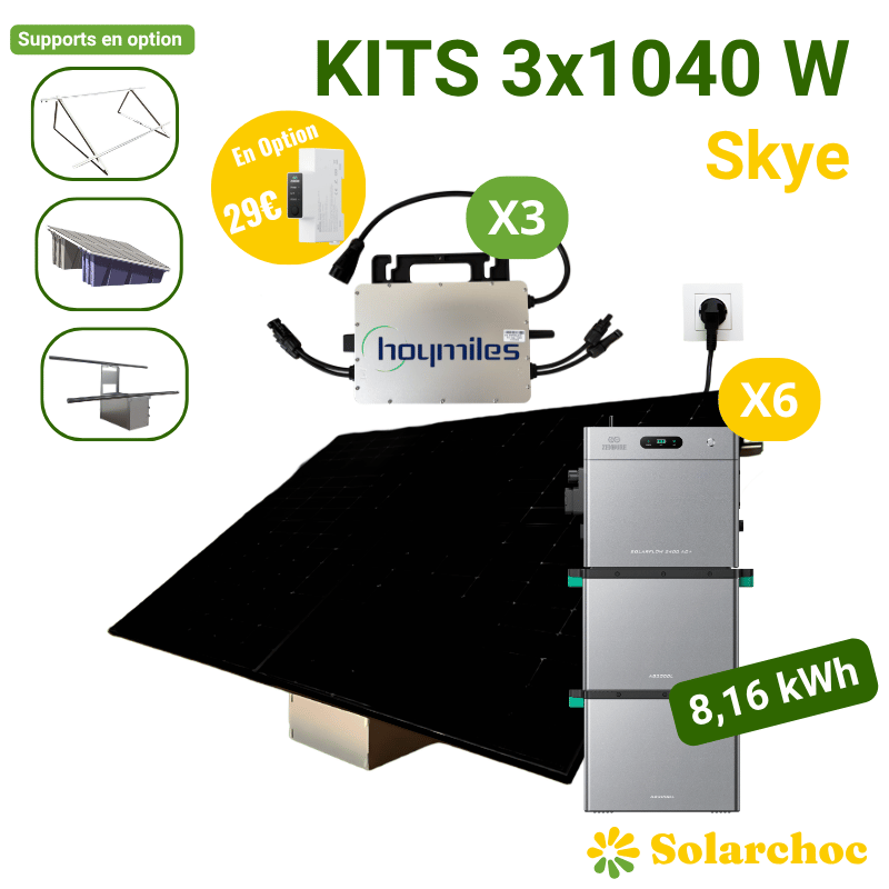 Kits 3x1040W 6 panneaux 520W + 3 micro-onduleurs HOYMILES 1000W + Solarflow2400AC+ + 2 Batteries AB3000L Skye