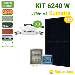 Kit solaire 6240W 12 panneaux DMEGC 520W + 3 micro-onduleurs HOYMILES HMS2000 Triphasé Autoconsommation réseau Sumatra