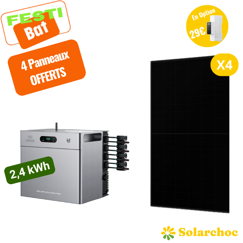 ZENDURE Pack 2,4kWh SolarFlow 2400 Pro + 4 Panneaux LONGI 425W