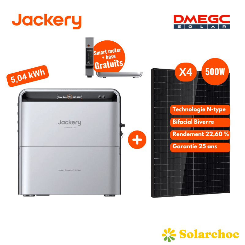 Pack 5,04kWh Batterie Plug and Play JACKERY SolarVault 3 Pro + 1 batterie BP2500 + 4 panneaux DMEGC 500W